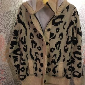 Leopard print sweater coat.
